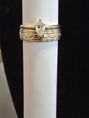 Two-Tone Gold and White Gold Marquise Solitaire Ring Set